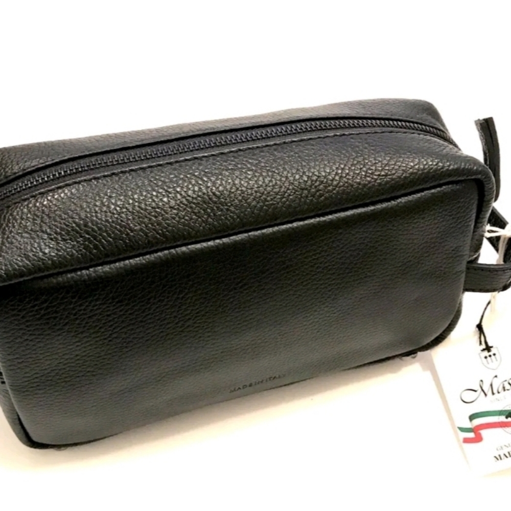 Massei Leather Luxury Travel Bag Dopp Kit Dark Brown or Black Handmade in Italy